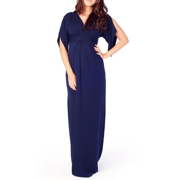 Ingrid & Isabel Navy Flutter Short Sleeve Maxi Maternity Empire Waist Dress XS - Picture 1 of 13